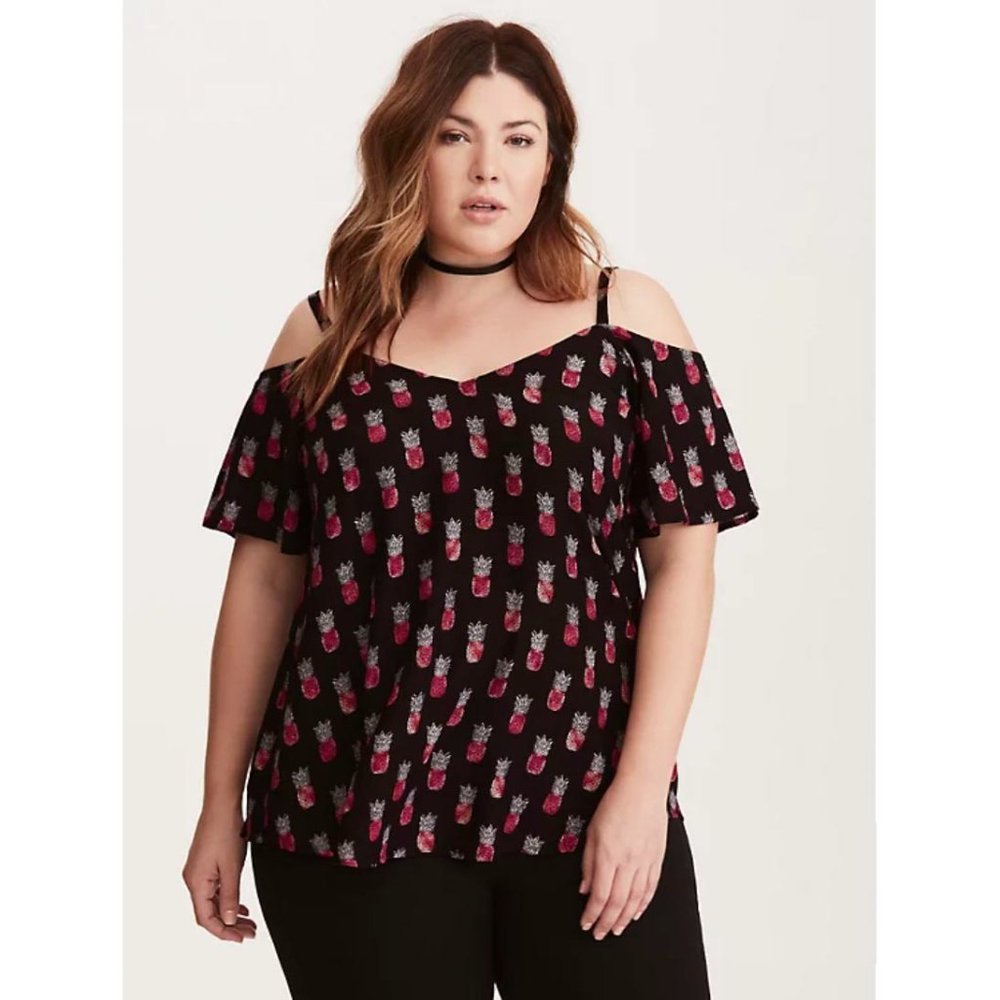 Torrid Pineapple Print Cold Shoulder Top